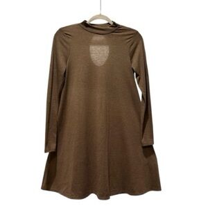 ING Brown Knit Swing Dress Keyhole Back Long Sleeve Size S